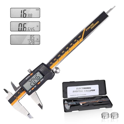 أداة قياس الفرجار الرقمي من الفولاذ المقاوم للصدأ، فرجار فيرنير إلكتروني مقياس ميكرومتر بشاشة LCD كبيرة، تحويل بوصة/كسور/مليمتر 6 بوصة/150 ملم، مسطرة فرجار منزلقة للمنزل والأعمال اليدوية للمجوهرات