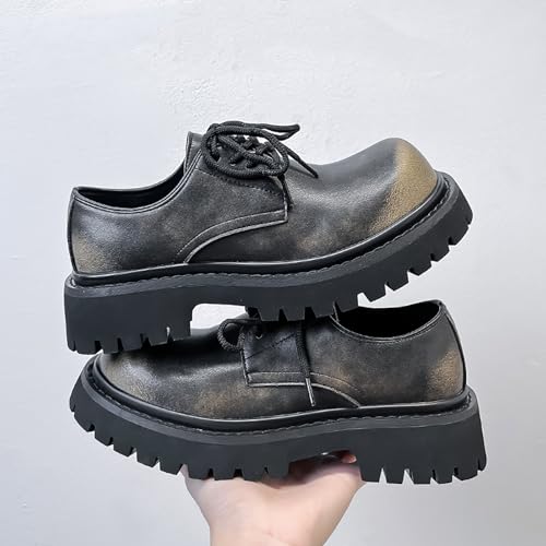 Men's Leather Lace Up Chunky Heel Platform Oxfords Classic Round Toe Lug Sole Derby Shoes for Casual Work Business Dress4