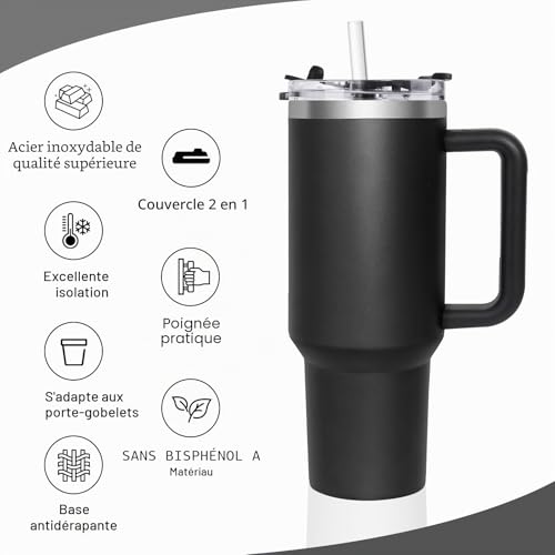 ZAKVOP Mug Isotherme avec Paille,1200ml Tumbler avec 2-en-1 Couvercle – vue 3