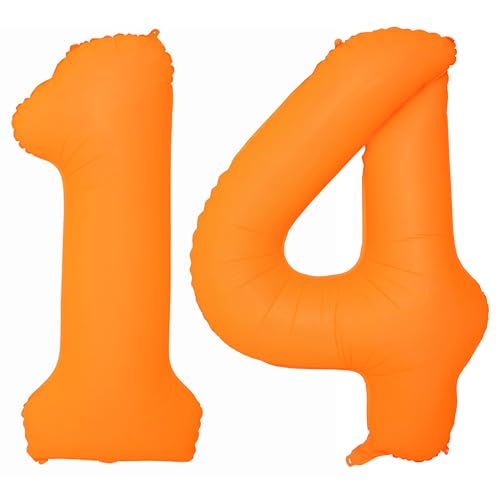 Orange Birthday Number 14 Balloon 40IN Fluorescent Orange 41 Balloon