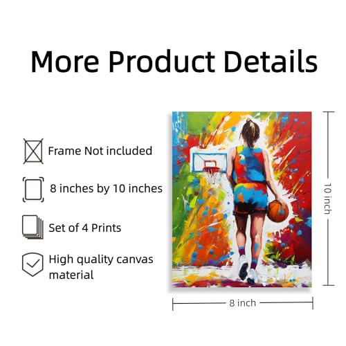 Image of Frimeeme Basketball Canvas Wall Art, 4pcs 8x10in Unframed