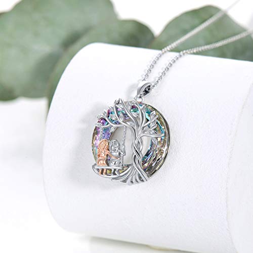 Toupop Gifts For Sister Sterling Silver Tree Of Life Necklace With Purple Circle Crystal 2 Sister On The Swing Pendant Necklace Best Jewelry Gifts For Women Girls Daughter Cousins Friends For Birthday Christmas Graduation Mothers Day #TOP1