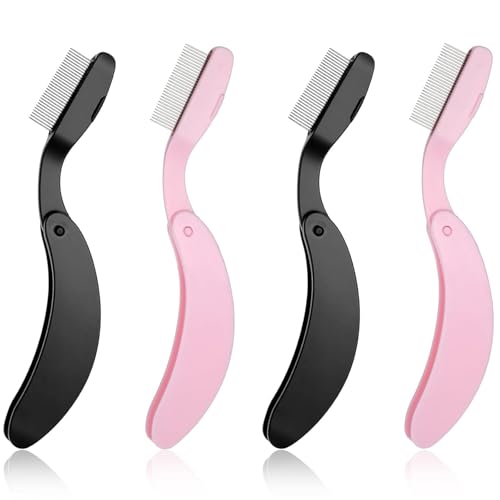 Folding Stainless Steel Metal Teeth Eyebrow Separator Comb, 4Pcs Foldable Eyelash Comb Dense Lash Separator Eyebrow Brush, Folding Eyelash Lash Separator Comb Brush with Metal Teeth for Women