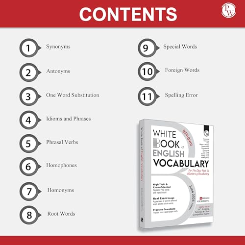Image of PW White Book of English Vocabulary June 2025 Edition By Bhragu Sir For SSC CGL, CHSL, MTS, CPO, GD, Banking, Defence, Teaching & Other Competitive Exams (Bilingual) [Paperback] Bhragu Kulshrestha