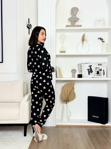 Pijama Americano Feminino Adulto De Frio Com Botões Com Abertura Frontal de Inverno Manga Longa e Ca