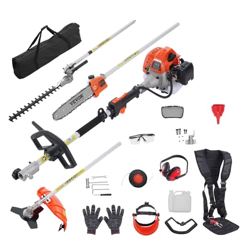 VEVOR 5-in-1 26cc 2 Cycle Gas Powered Dual Sided Hedge Trimmer, Weed Eater, String Trimmer, Edger, Pole Saw Chainsaw Pruner with EPA, CE and EMC Certification