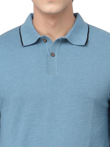 Image of Kalt Mens Basic Solid Full Sleeves Polo Cotton Blend Knitted Regular Fit Polo-Neck T-Shirts with Collar Stylish