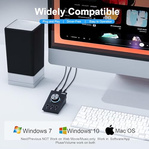 YMOO S04 USB Volume Controller, Multimedia Control Knob with Play/Pause/Back/Forward Function, Metal Volume Knob One-Click Mute,Dual 3.5mm & Type-C USB Volume Control Compatible with Win7/8/10/11/MAC