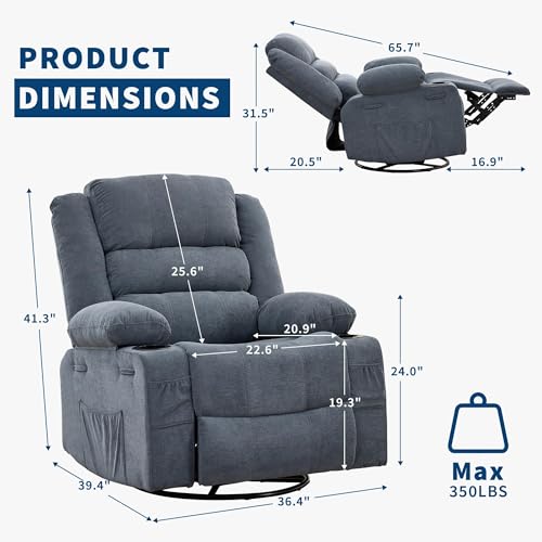 Image of Rocking Recliner Chair for Adults 360 Swivel Manual Recliner