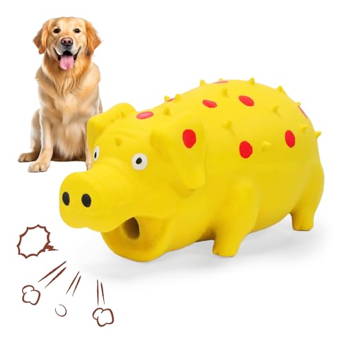 LLSPET Squeaky Pig Dog Toy that Oinks, Latex Pig 7.3 in Grunting Dog Toys, Durable Dog Chewing Toys for Small Medium Large Dogs(Yellow, 1 Pcs)