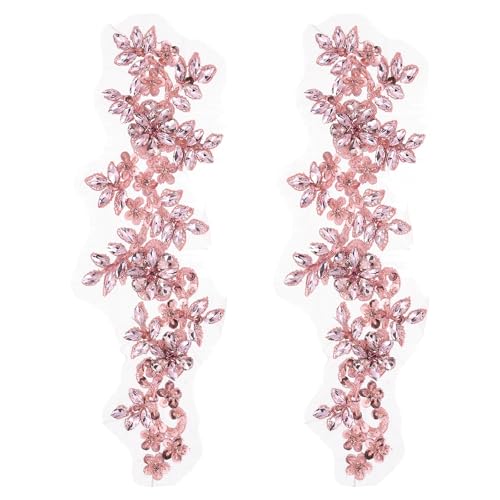 Patch applique strass dentelle rose broderie sequins couture perles 2pc - 2