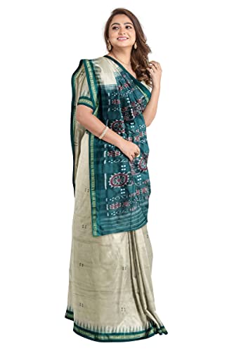 Image of Odisha Sambalpuri Handloom Ikat Women's Cotton Saree, Odisha Handloom Handmade Pure Cotton Khandua Saree, Ikkat Orissa Traditional Handloom Saree Without Blouse