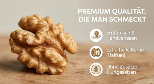 EXPRES Walnusskerne 1kg – Hochwertige geschälte Walnüsse roh & naturbelassen – Extra große Kerne – Perfekt für Küche, Backen & Snacks
