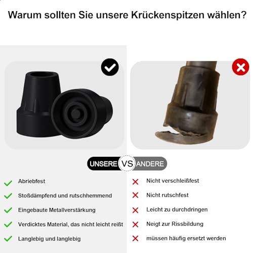 4 Stück Gummifuß für Krücken 19 mm Gehstock Gummipuffer Rutschfest Schutzkappen für Gehstock Krückenstopfen für Gehstock Krücken Klappstock (Schwarz)