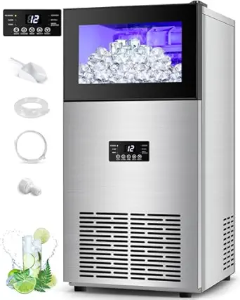 130LBS/24H Commercial Ice Maker Machine with 35LBS Capacity - Stainless Steel Undercounter/Freestanding Ice Cube Maker for Home Bar & Outdoor Use