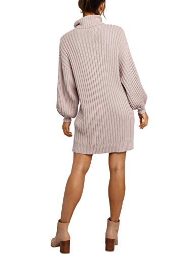 Anrabess Women Winter Fall Cozy Soft Turtleneck Long Sleeve Casual Tunic Sweater Knit Mini Dress Pink 240Fense-Xl #TOP5