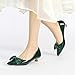 Danglianying Womens Low Kitten Heels Dressy Shoes Work Comfortable Closed Toe Flower Slip on Formal Party Dance Heeled Pumps 401Green Size 10