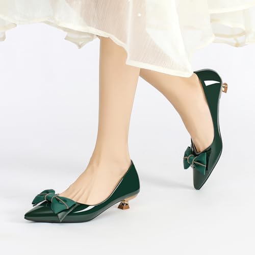 Danglianying Womens Low Kitten Heels Dressy Shoes Work Comfortable Closed Toe Flower Slip on Formal Party Dance Heeled Pumps 401Green Size 7.5 by Danglianying - Used condition - Image 8