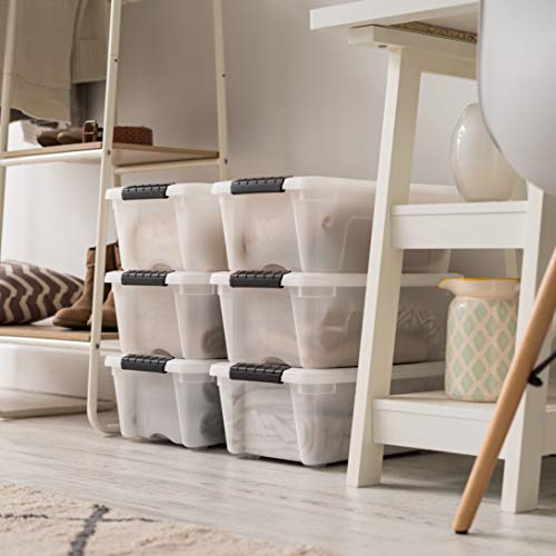 IRIS Storage Bins with Lids, 12 L Plastic Storage Containers, Stackable Nestable Storage Bins with Latches, Organizing Boxes – 6 Pack, Pearl by IRIS USA - Image 4