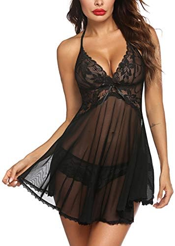Avidlove Lingerie for Women Lace Babydoll Halter Chemise V Neck Nightgown Sexy Sleepwear Nightdress
