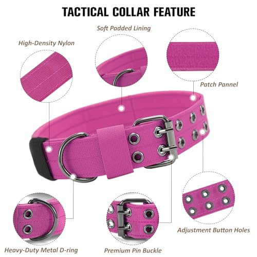 Taktisches Hundehalsband-Militärisches Hundehalsband verstellbares Nylon breit Trainings Halsband und strapazierfähige Metallschnalle Halsband für Mittlere Große Hunde (Rosa, L)