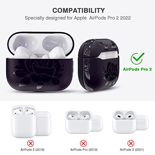 For Airpods Pro 2 Case (2022),Datimira Rose Engraved Tpu Apple Airpods Pro 2Nd Generation Case Cover With Strap For Women And Girls,Blackberry #TOP5