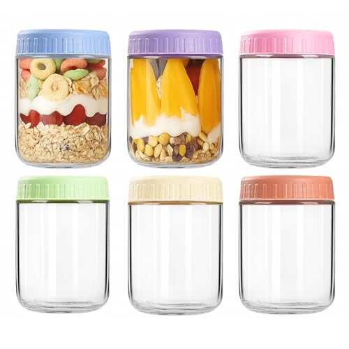 COYACOOL Overnight Oats Containers with Lids, 16oz Wide Mouth Mason Jars with Lids, 6 Pack Glass Jars with Airtight lid for Chia Pudding Yogurt Salad, Meal Prer Oatmeal Jars