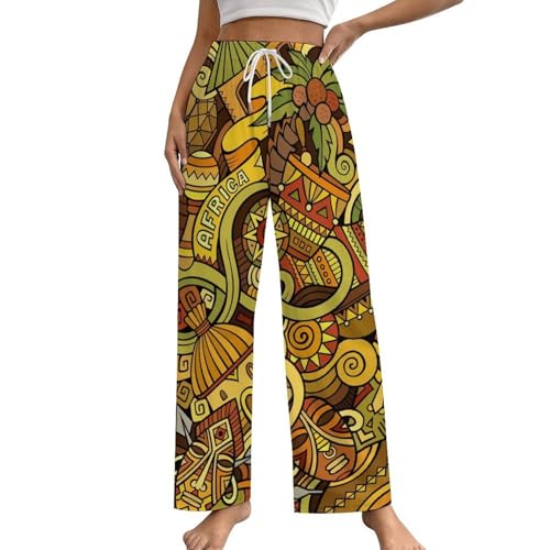 Pantalon de pyjama jaune abstrait pour femme avec poches en taille S