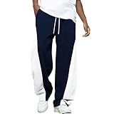 leichte Sommerhose Herren,Baggy Hose Herren,Lässige, Bequeme Webstoff mit Farbblockmuster und entspannter Passform für jeden Tag Jogging Gemustert (Dark Blue, XXXL)