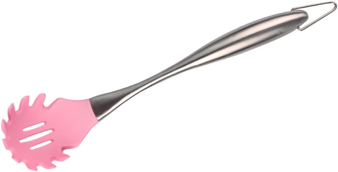 Stainless Steel Handle Silicone Slotted Spaghetti Spoon Non Stick Cooking Utensil for Home and Restaurant Use Pasta Server Kitchen Tool