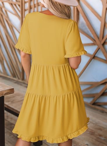 Image of Dokotoo Womens Summer Dresses 2026 V Neck A Line Short Sleeve Casual Ruffle Babydoll Mini Dress
