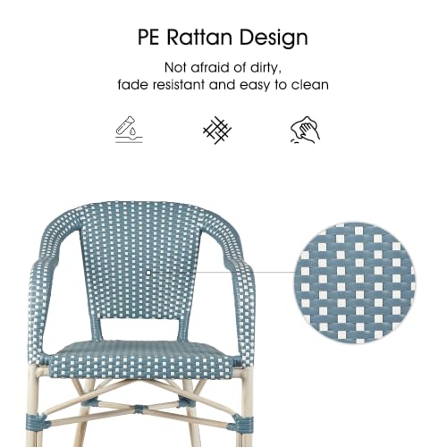 Image of PURPLE LEAF French Rattan Bistro Chairs Set of 2, White Finish, Light Blue