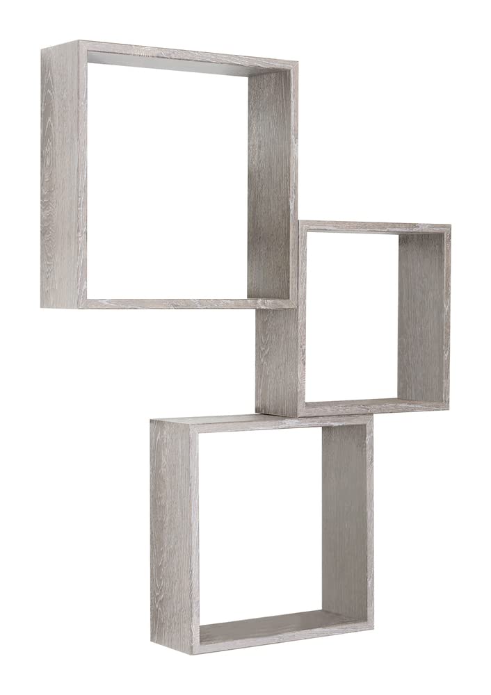 MODULARREDO | INCUBO SLIM Set di 3 Mensole da Muro, Cubi Arredo, Mensole Cubo, Cubi da Parete, 30x30x10cm 27x27x10cm e 24x24x10cm, Rovere Grigio Nuovo - Made in Italy