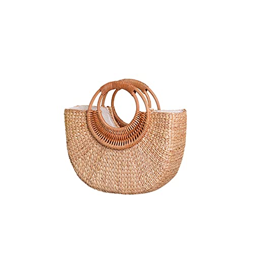 Image of Eforcase Women Straw Bag Large Woven Bag Round Handle Ring Tote Purse Retro Handbags Summer Beach Bag