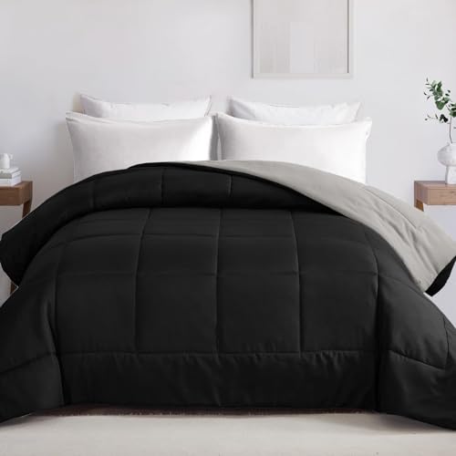 Edredón acolchado Whale Flotilla 220 x 240 de microfibra suave reversible negro gris 3