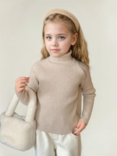 Girl's Turtleneck Sweaters Kids Long Sleeve Pullover Cable Knit Chunky Contrast Sweater Tops,Purple2