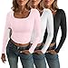 AUTOMET 3 Pack Womens Long Sleeve Shirts Fall Fashion Scoop Neck Crop Tops Basic Layer Slim Fit Y2K Clothes Black White Pink S