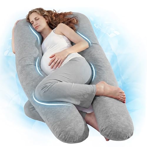 Nuliie Almohada Embarazada Dormir en Forma de U, Cojin Embarazada con Funda de Tela Fresca y Lavable, Almohada Embarazo para Soporte de Espalda, Caderas y Piernas (Gris Claro Refrescante)