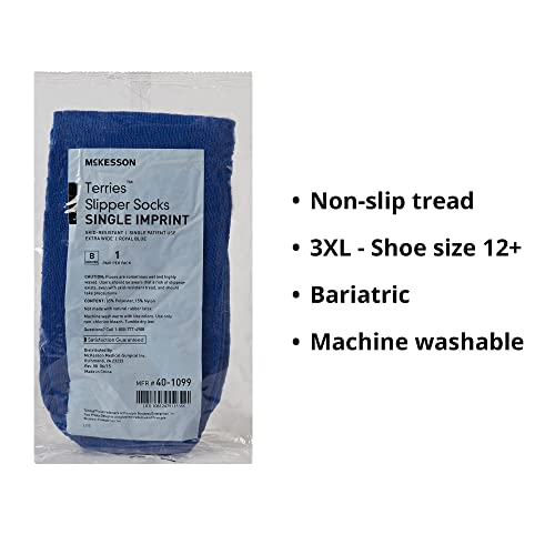 McKesson Slipper Socks, Non-Slip Grip Socks, Royal Blue, Bariatric, Adult Shoe 12+, Extra Wide, 3 Pair3