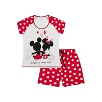 Disney Womens Minnie and Mickey Mouse Perfect In Everyway Short Ladies Pyjama Set (16-18) White