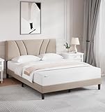 Novilla Full Size Bed Frame with Adjustable Headboard Platform Bed Frame Full Size Linen Fabric Upholstered Headboard, No Box Spring Needed, Wooden Slats Support, Easy Assembly, Beige