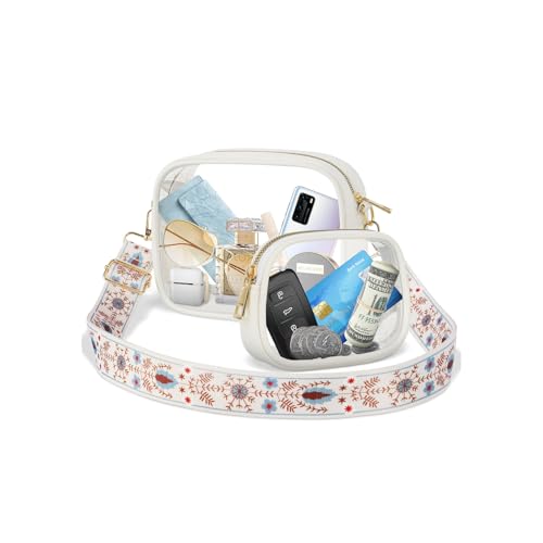 Clear Bag, Stadium Approved Clear Crossbody Bag Cute Purses for Women See Through Handbags with Adjustable Strap for Concerts Sports Festivals (White)