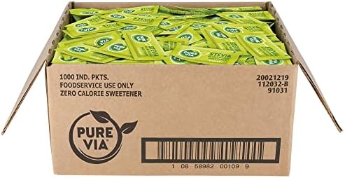PURE VIA Stevia Sweetener Packets, Sugar Substitute, Natural Sweetener, Zero Calorie Natural Sweetener Packets, 1,000 Count
