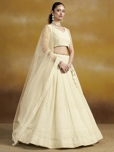 Image of Zeel Clothing Women's Sequins Thread Embroidered Georgette Lehenga Choli With Dupatta (5124-Women-Lehenga-Choli-New; Free size)