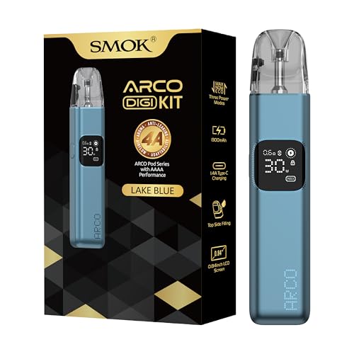 SMOK Arco Digi Pod Kit E Zigarette 1300mAh Akku 5W-30W Leistungsbereich 3ml Refill Pod Top Fill Port Type C Schnellladung 0.84 Zoll LCD Display Kompatibel Mit Arco Pod Cartridge Ohne Nikotin Seeblau