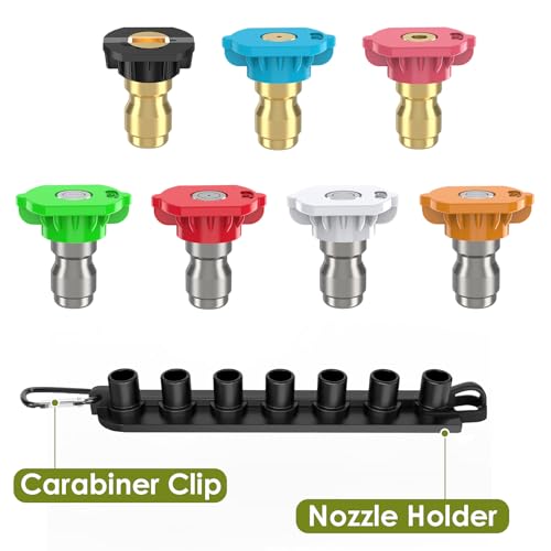 Image of HIMOTOR Pressure Washer Tips Set with 7 Nozzles, 1 /4 Inch Quick Connect, 4000 PSI, Red, Yellow, Green, White, Black