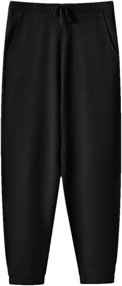 Men’S Cashmere Loose Knit Pencil Pants Mid Waist Elastic Closure Party-Ready High Trousers