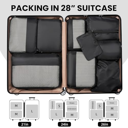 BAGAIL 8 Set/9 Set Packing Cubes Luggage Packing Organizer for Travel, Suitcase Packing Bags for Travel Accessories - Image 8