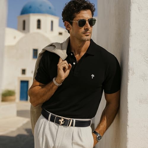 Image of Aurolran Men&Womens Leather Dress Belt Business Automatic Buckle Belt Color-Black Silver Gold