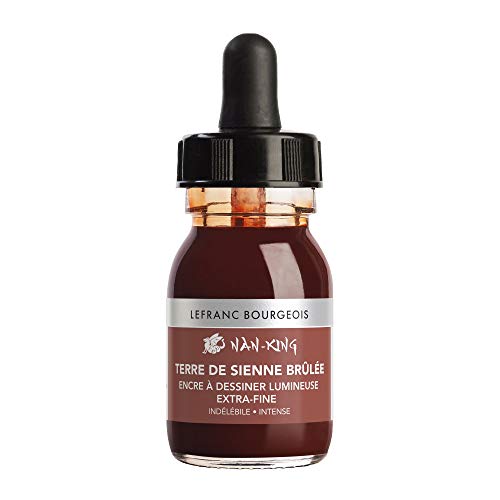 Lefranc Bourgeois 301282 Nan King - Tinta de dibujo y caligrafía, resistente al agua, para dibujar o escribir a mano, botella de 30 ml con pipeta - Siena horneada